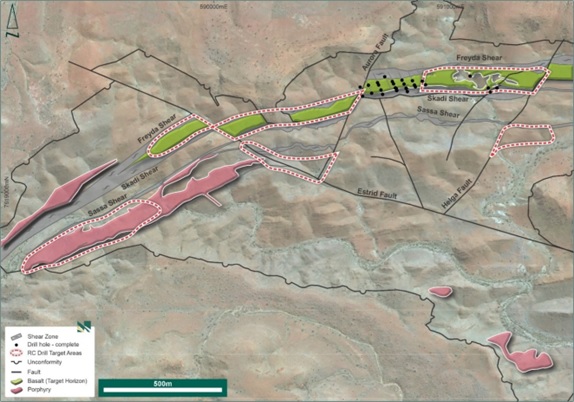 Figure 3: Nunyerry North geological interpretation, 2023 drill hole location and new drill target areas.