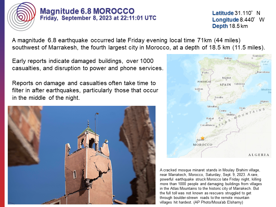 Teaching Moments: Recent earthquake from the EarthScope Consortium—M6.8 Morocco Earthquake