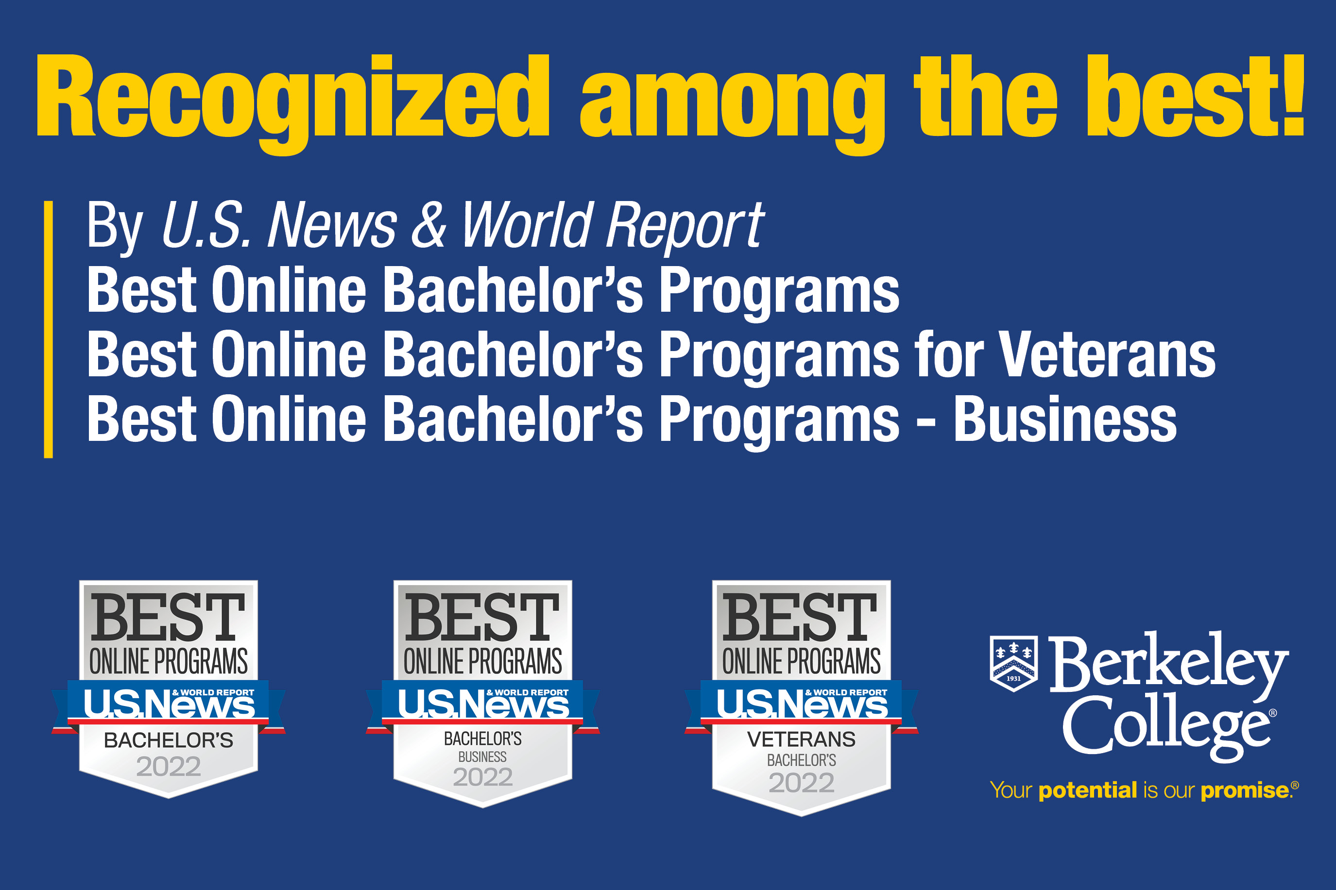 U.S. News & World Report Ranks Berkeley College among Best Online Bachelor's Degree Programs for 9th Consecutive Year
