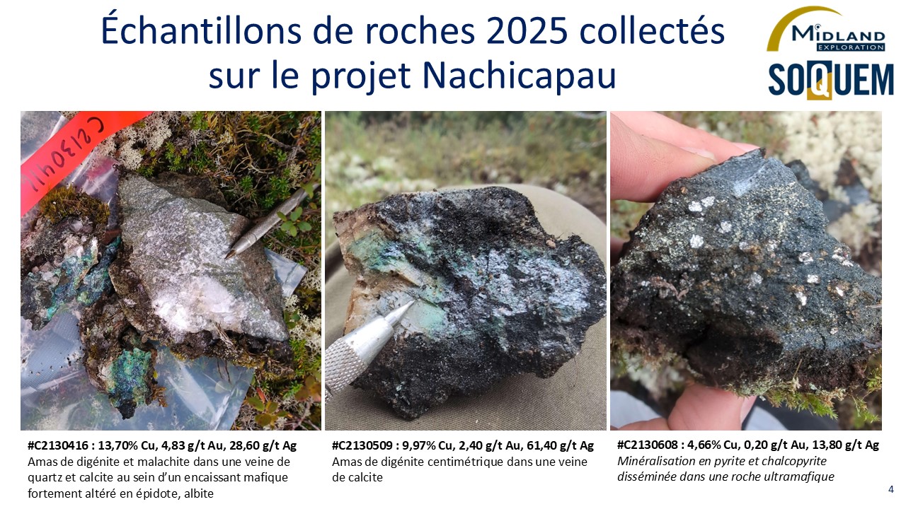 Figure 4 Échantillons de roches 2025 collectés sur le projet Nachicapau