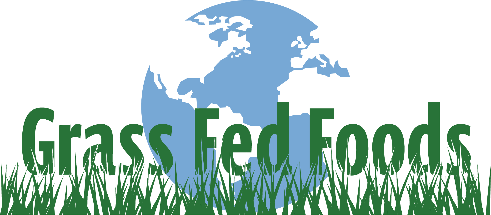 logo for grass fed foods shows the planet with grass