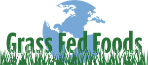 logo for grass fed foods shows the planet with grass