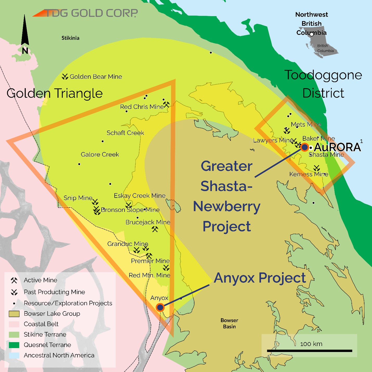 Map of North British Columbia: Toodoggone and Golden Triangle Districts.