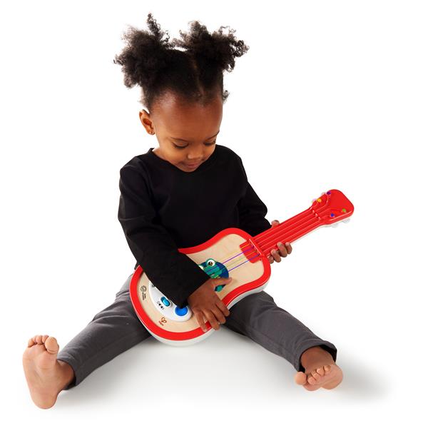 One of the five new Baby Einstein Hape wooden musical toys, the Magic Touch Ukulele encourages the development of fine motor skills with every strum and stroke. This wooden musical toy allows little musicians to strum along to 30+ melodies or create their own hits.