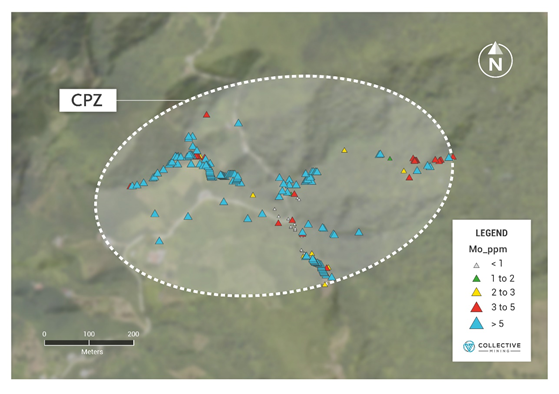 Figure 3: Molybdenum Rock Geochemistry of the CPZ (Porphyry Zone)