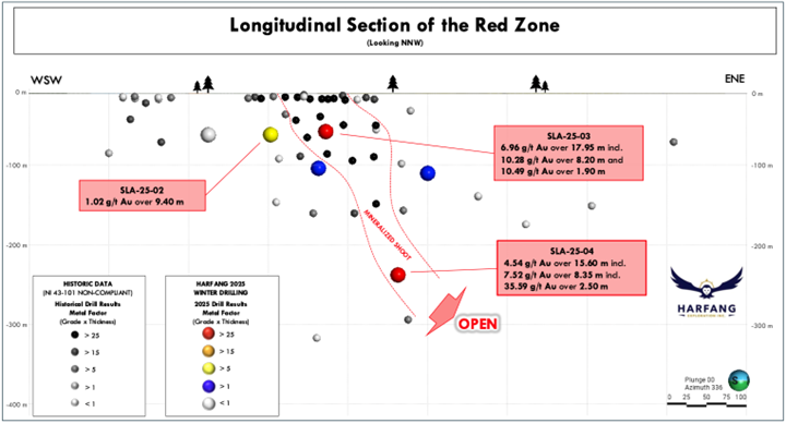 Longitudinal section which includes results from Winter Drilling and Historical Data