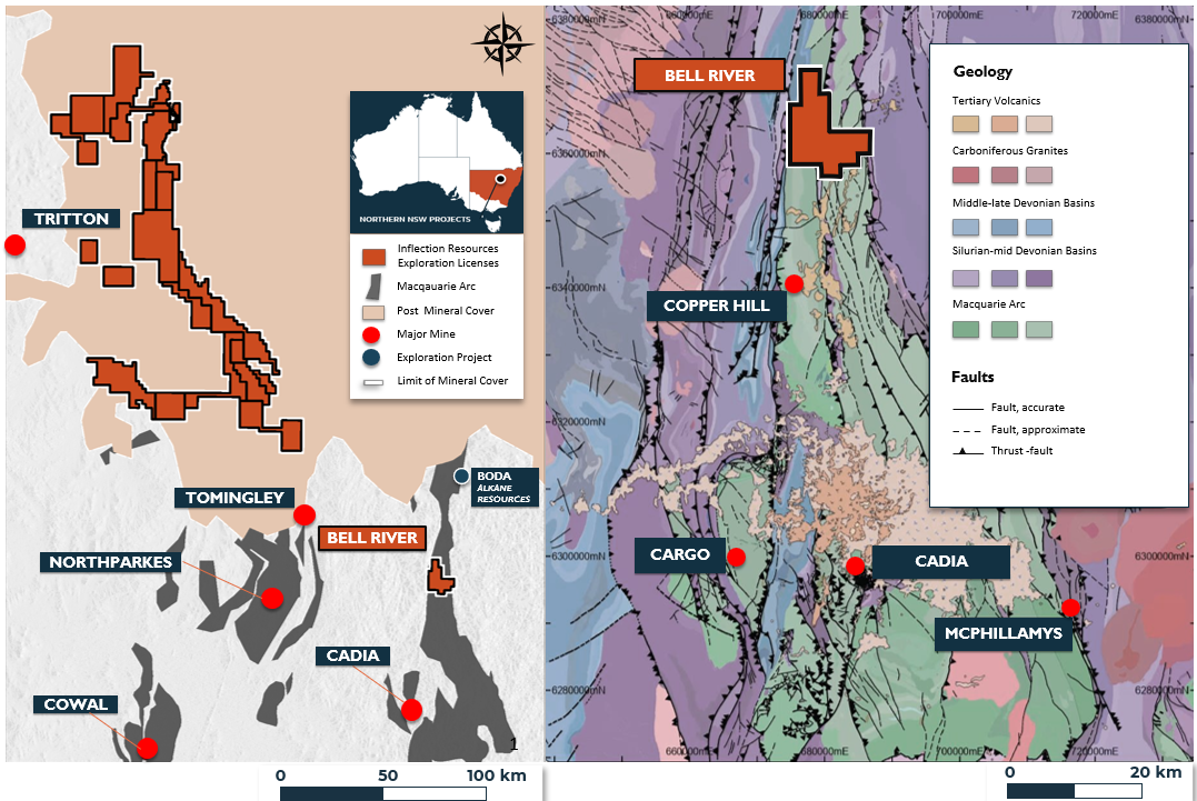 Location map and simplified geological map for the Bell River project image