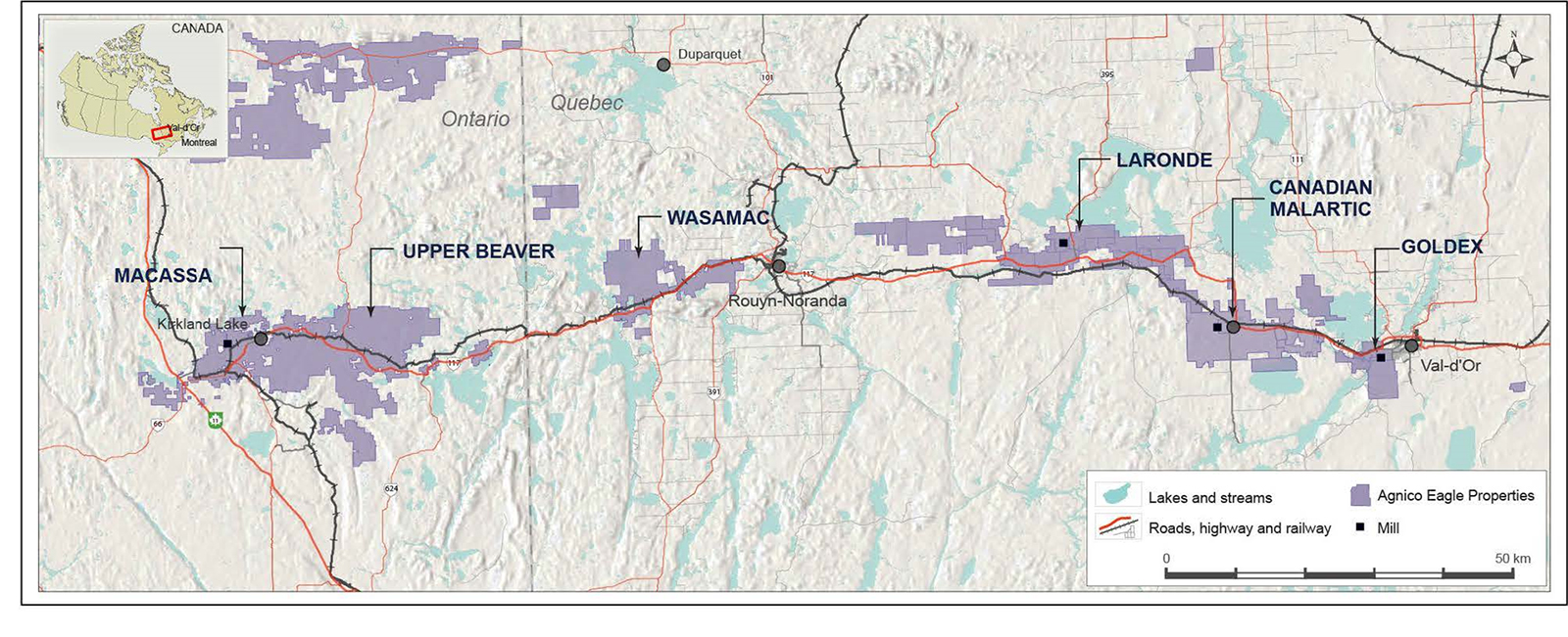 Figure 1: Agnico Eagle Properties Highlighting Regional Synergy Potential