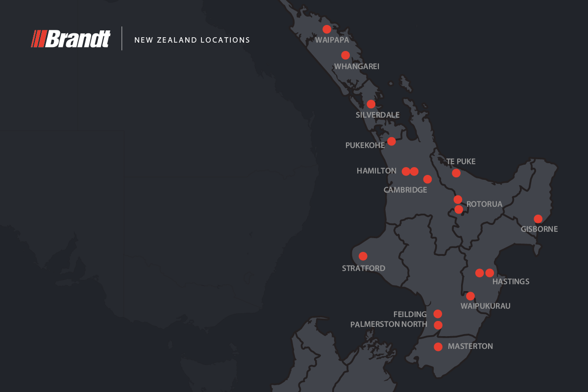 Map of Brandt's locations in New Zealand