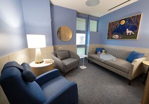In the middle of a busy day, resting nooks like this one offer quiet, private places for rest and relaxation between clinic appointments at St. Jude Children’s Research Hospital.