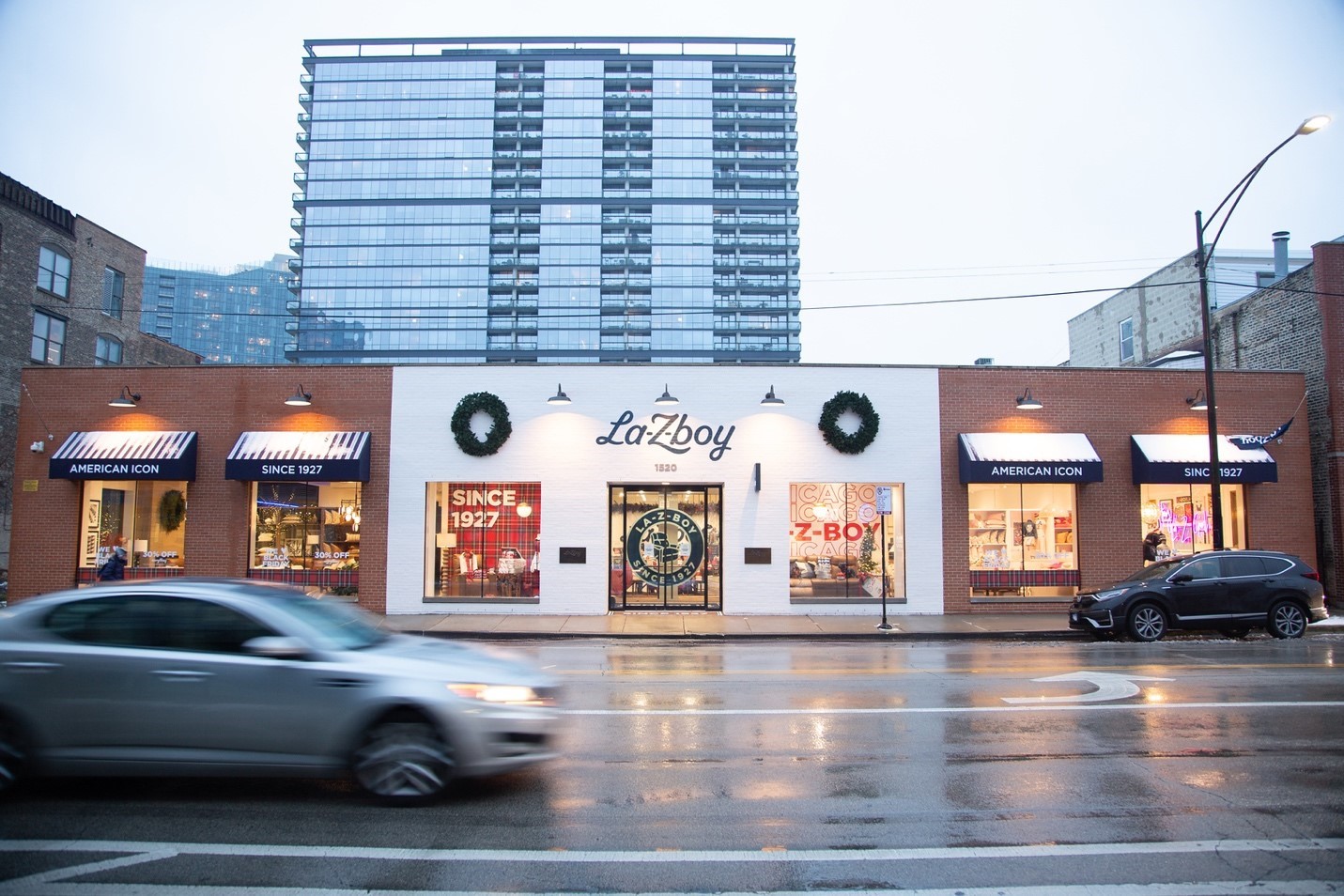 An exterior photo of La-Z-Boy's new store in Lincoln Park