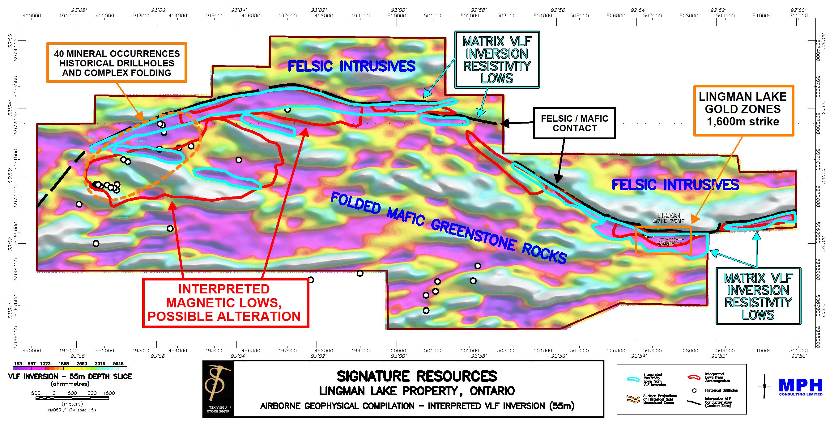 2019-04-04 - VLF INV 55m Depth Slice with Mag  Lows and VLF INV Res Lows (Figure 2)