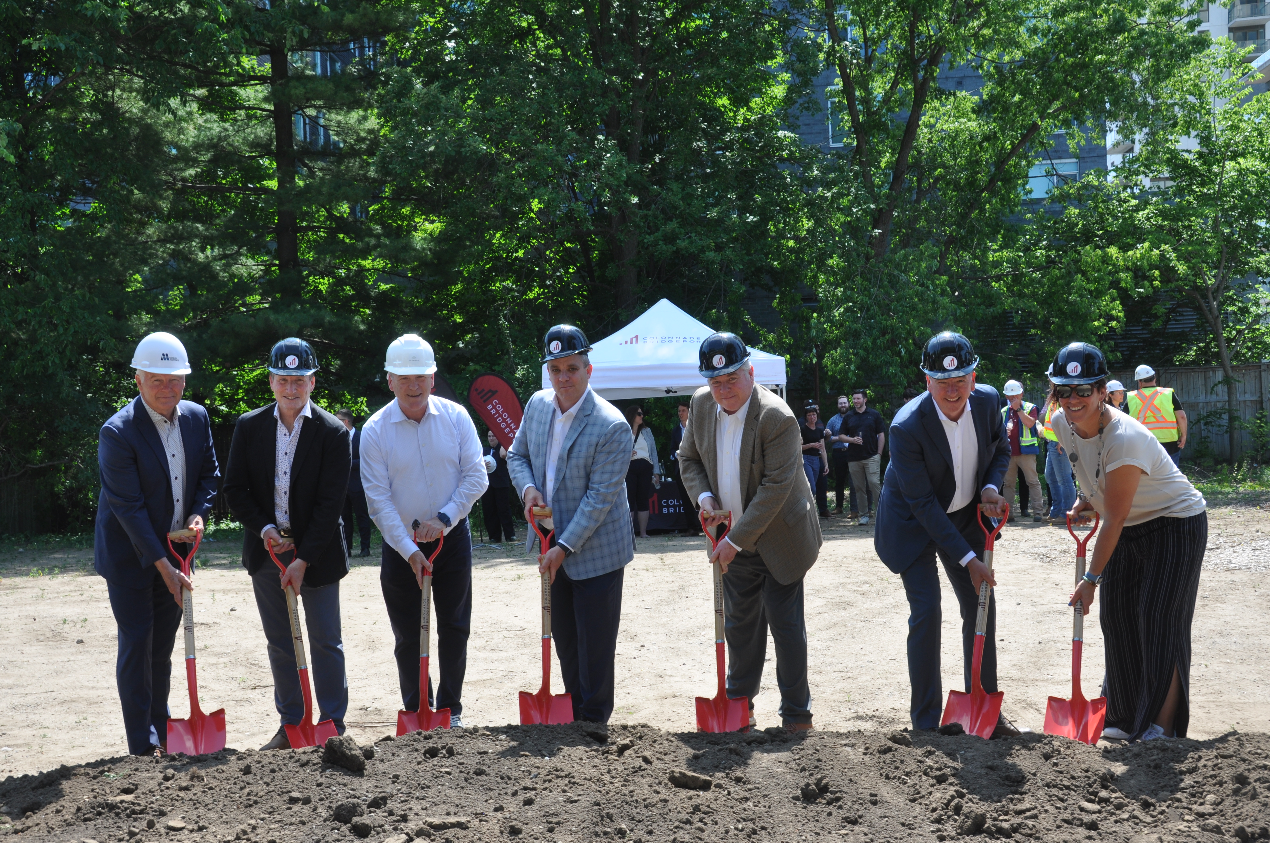 Representatives of key project partners including Colonnade BridgePort, Claridge Real Estate Investments, and Morley Hoppner, break ground at RYSE.