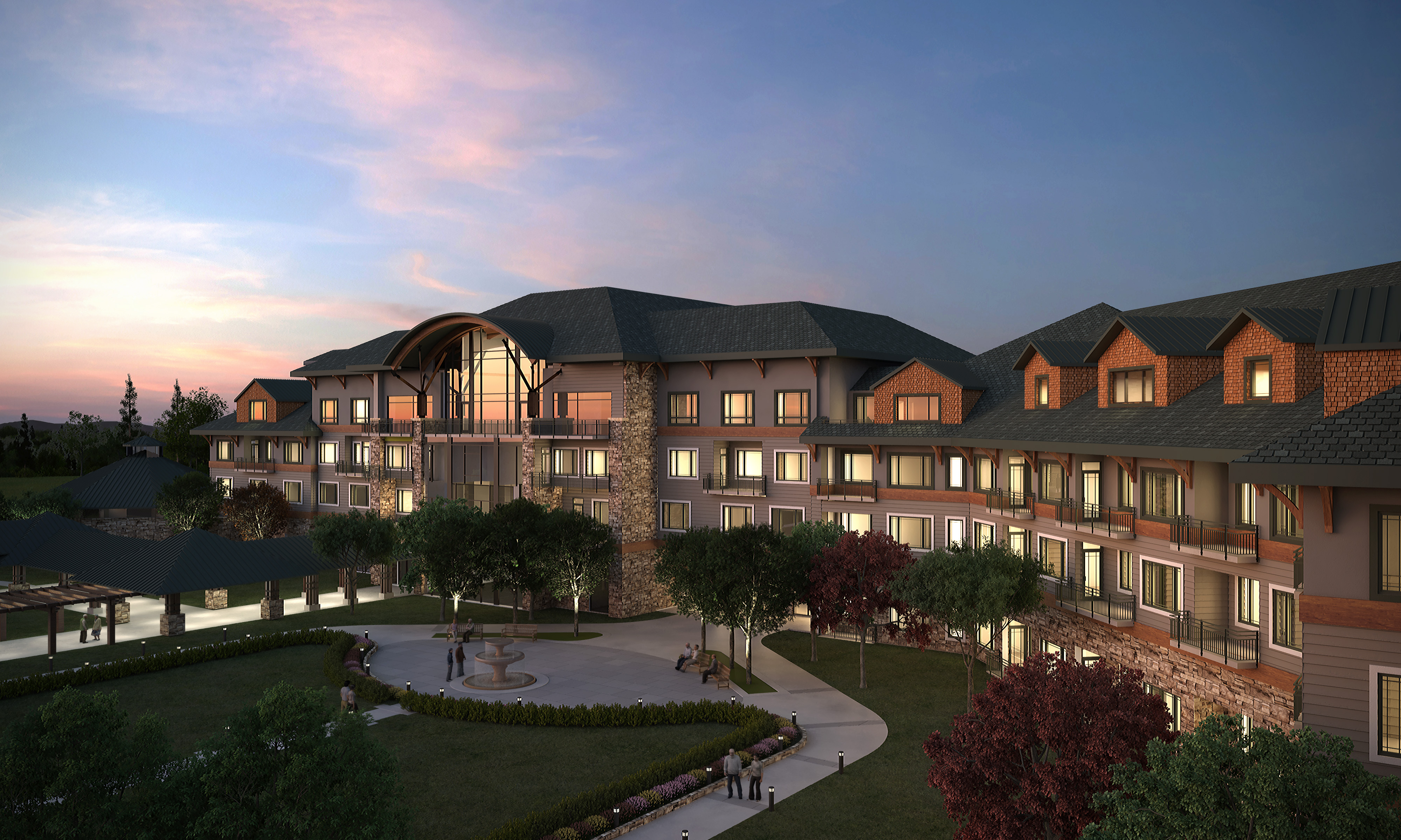 Rendering of apartment-style Manor Homes that will be located at the center of the community. 