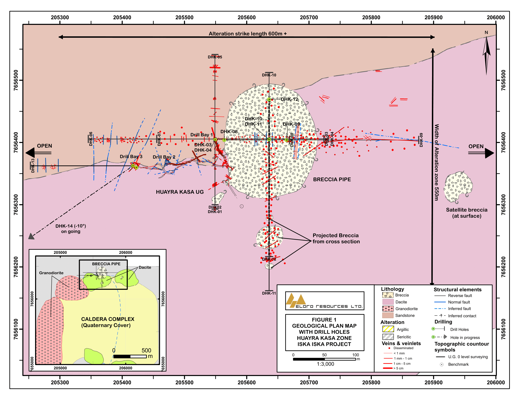 Geological Plan Map with Drill Holes, Huayra Kasa Zone, Iska Iska Project