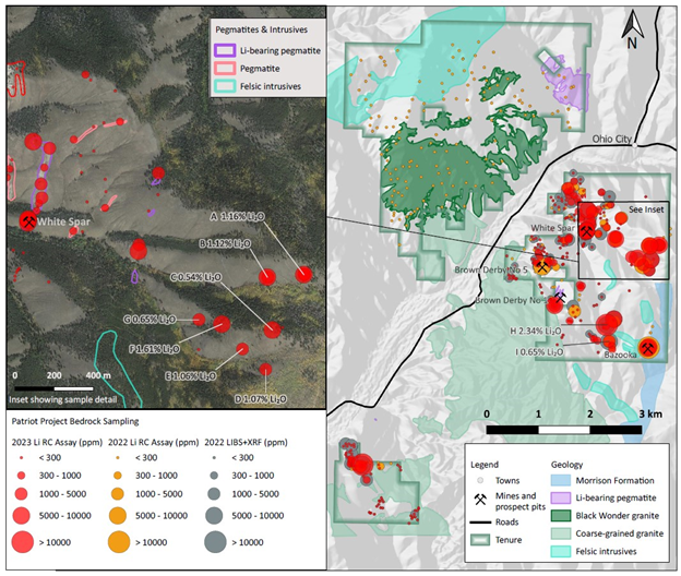 Patriot Project surface outcrop sample assay results