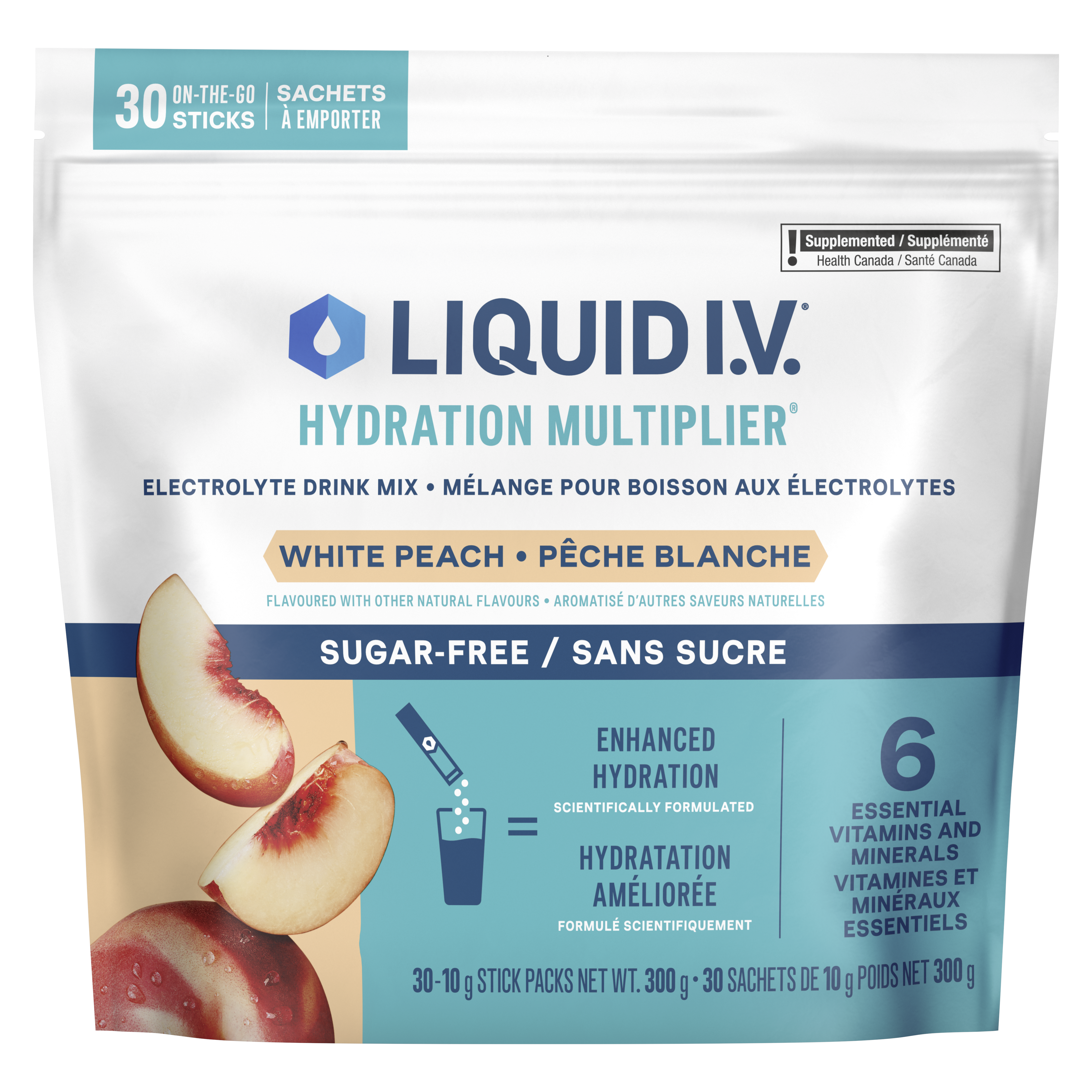Liquid I.V. Sans Sucre à la Pêche Blanche est maintenant disponible au Canada.