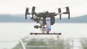 LD_Drone_InDroRobotics Drone Delivery in flight August2019