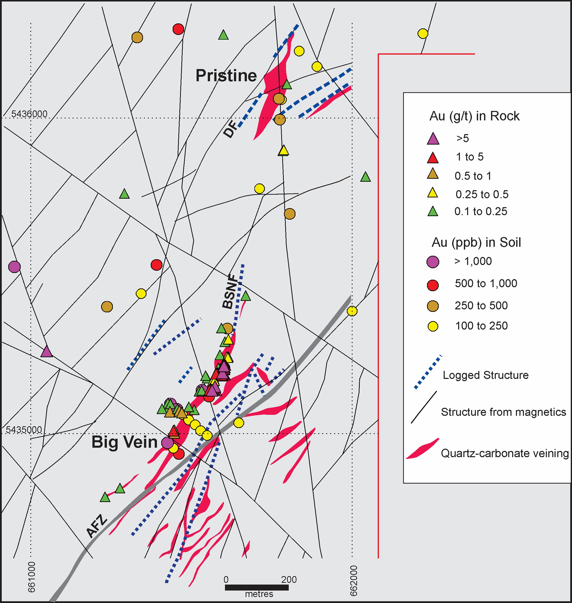 Plan map of The Gap with structure and geochemical anomalies. Abbreviations: AFZ Appleton Fault Zone; BSNF Black Shale North Fault; DF Disco Fault