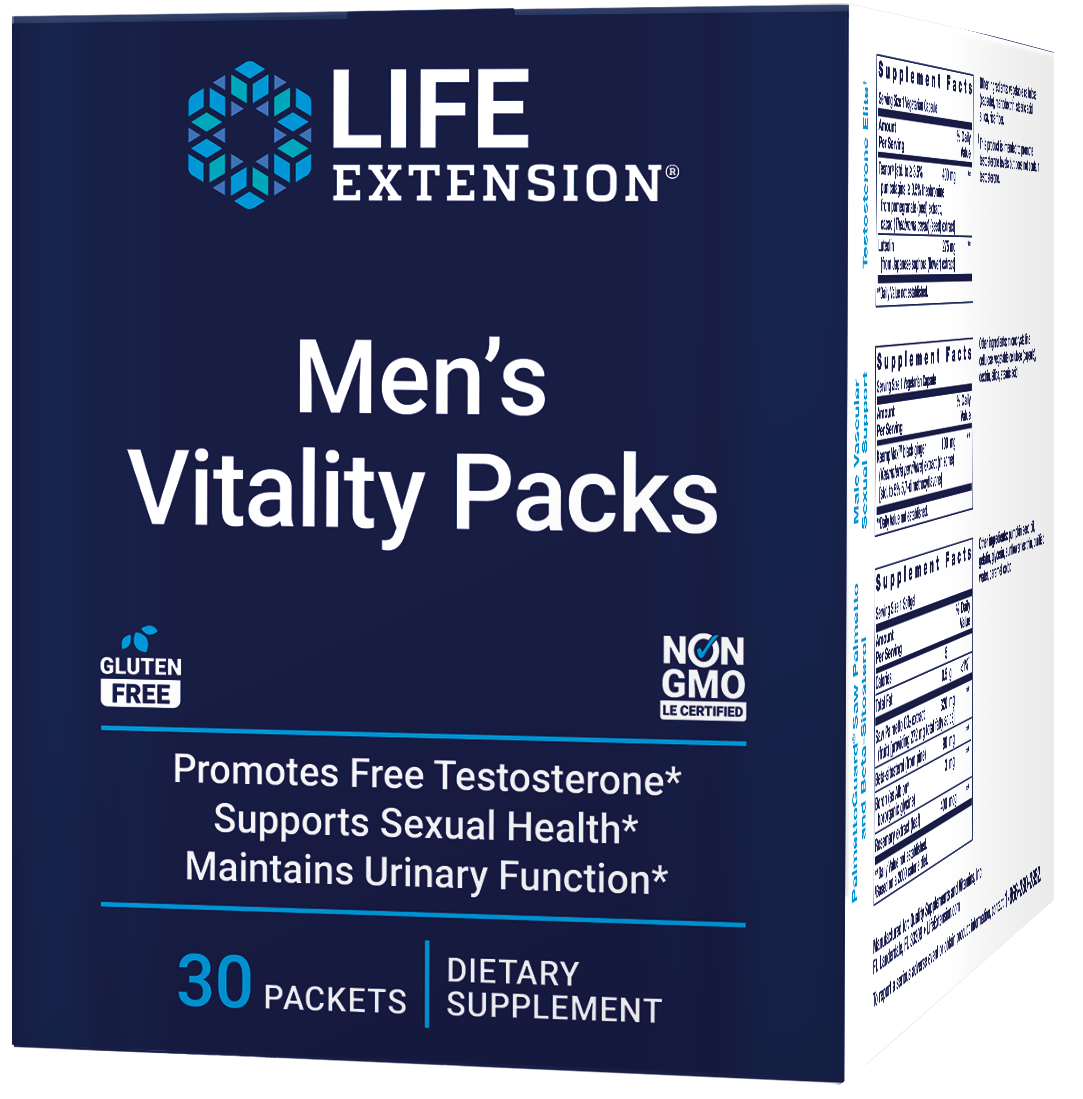 Life Extension's new supplement Men's Vitality Packs for male support nonGMO Gluten Free