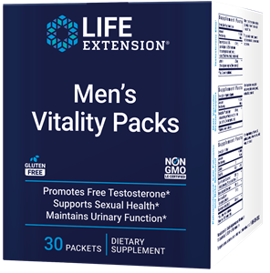 Life Extension's new supplement Men's Vitality Packs for male support nonGMO Gluten Free