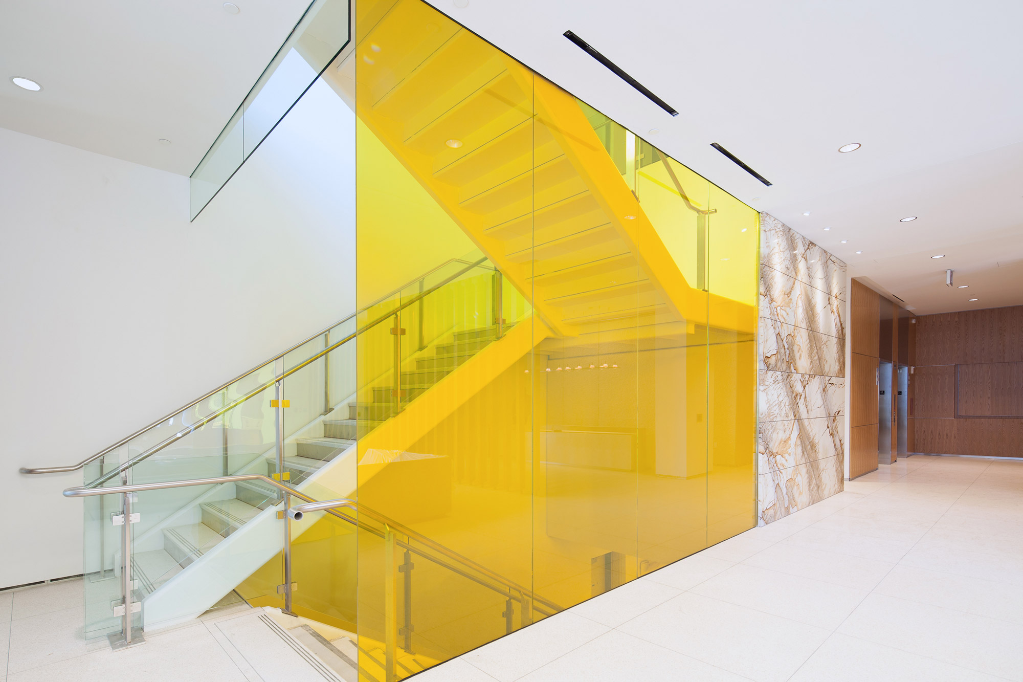 Pantone’s 2021 Color of the Year, Illuminating, is captured with architectural glass manufactured by Bendheim in the City Market at O Street project in Washington, D.C. Photo by Dorian Shy, Framework Photographic.