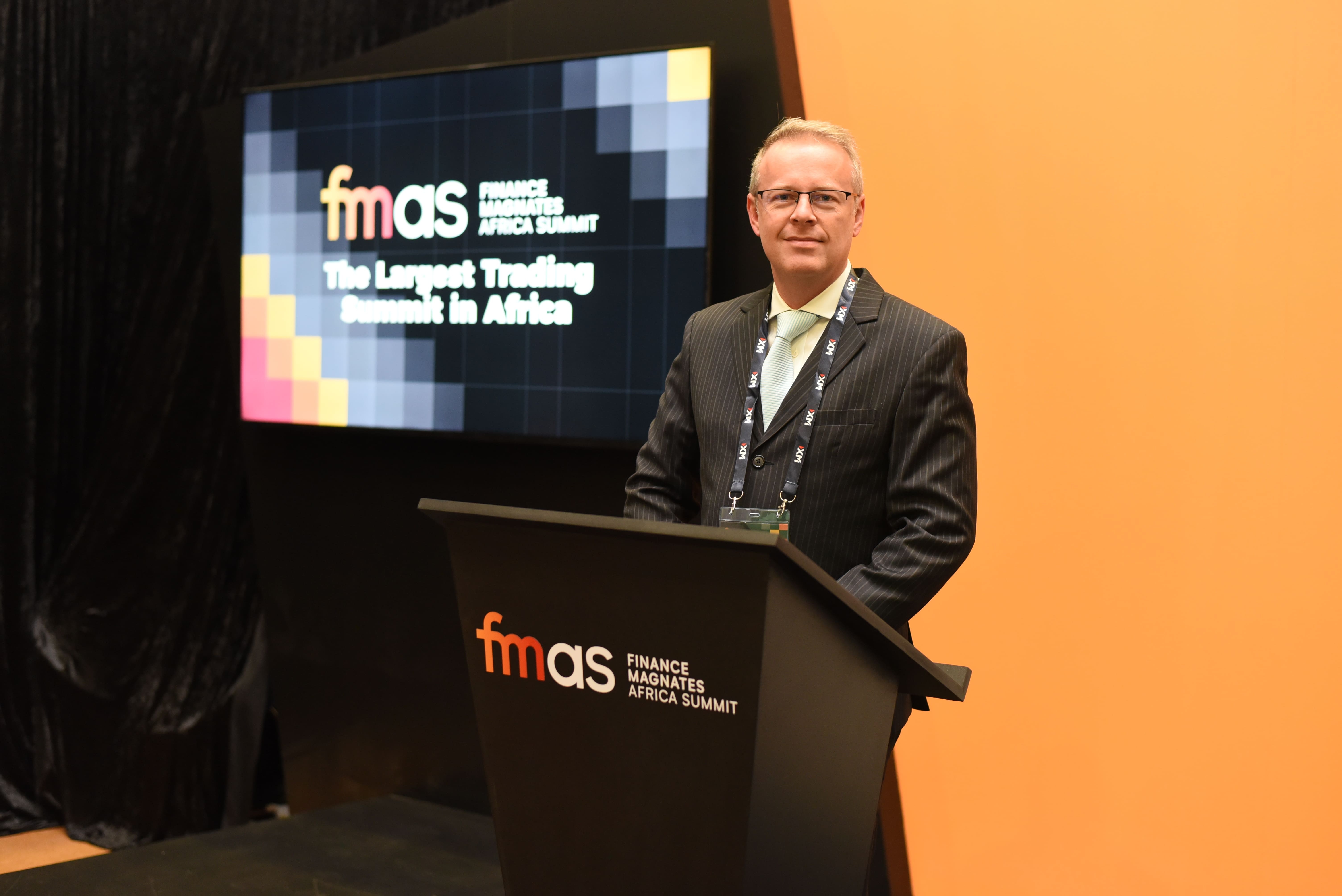 Pieter van Wyk, Commodities Analyst, EBC Financial Group, at the FMAS 2026 podium. CTICC, Cape Town, 26 May 2026.