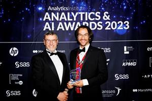 North American Bancard’s Dr. Pawel Lee, PhD, (right) a data scientist with the company, was given the Analytics Practitioner of the Year Award for his work on using advanced machine learning capabilities for managing and mitigating risk.