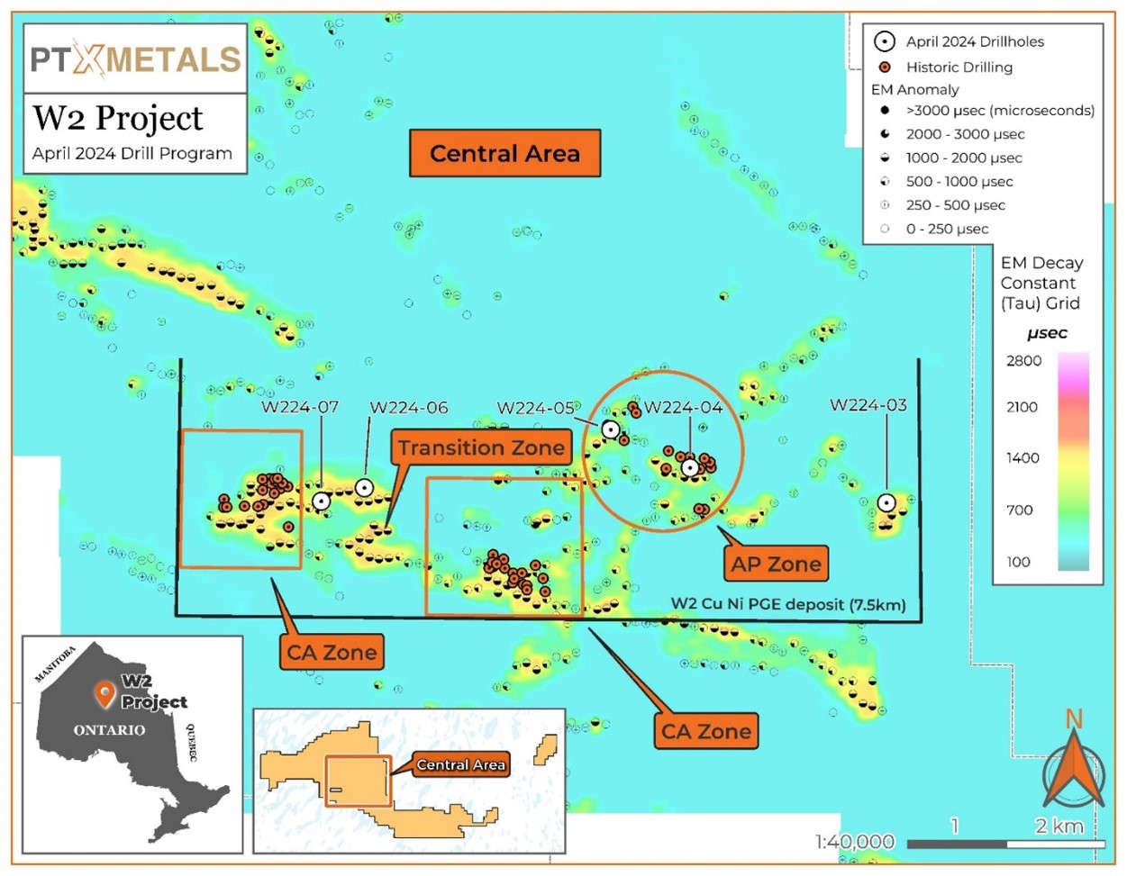 Plan View of 2024 Drill Holes in the W2 Central Area