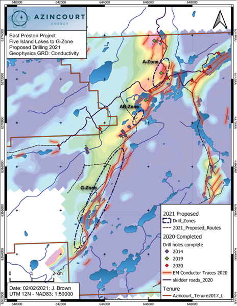 Figure 2: 2021 Drill Target areas at the East Preston Uranium Project