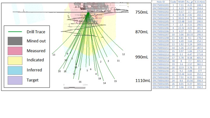 Vertical Long Section of the Eroica Zone Showing Recent Drill Results