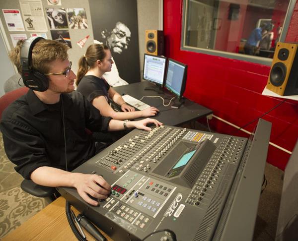 Students work on music production