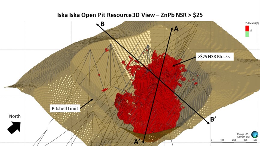 3D Perspective of the Iska Iska Pit Constrained Resource with NSR
