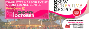 The Sew Creative Expo will take place from October 2nd, 2023 - October 4th, 2023 at the Charlotte Harbor Event & Conference Center, between the hours of 10 AM and 5 PM