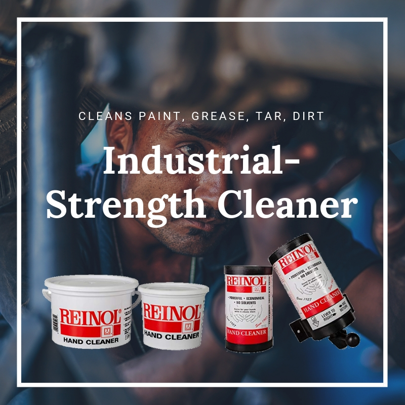 Reinol has been cleaning grime, grease, dirt, oil, epoxies, and inks off industrial workers’ hands for more than 100 years. Reinol is a heavy-duty, industrial-strength hand cleaner that is easy on your skin because it is solvent-free.

