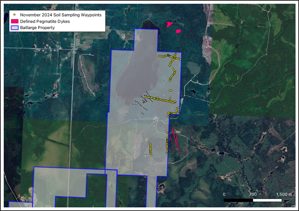 November 2024 Soil Sampling Campaign: A soil sampling survey was completed on the eastern side of the Baillargé Property @ 25 m sample station spacings