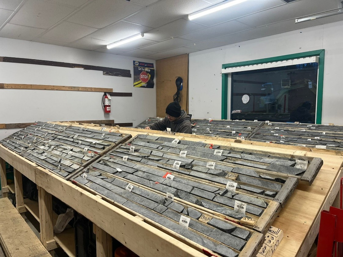 SAGA’s geologist, Dylan McKeen, reviewing core from the Radar Project’s Hawkeye zone drilled earlier in 2025 as Gladiator’s begins drilling core from the Trapper zone.