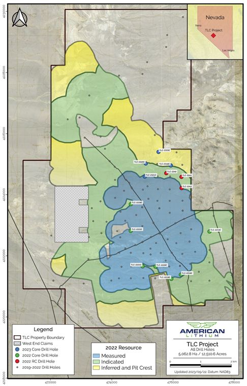 TLC Project Drill Hole Location Map – Select Holes with Mineral Resource Estimate Footprint