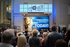 A large crowd gathered in COSI's Atrium on Saturday, March 18 to celebrate the opening of the large exhibition.