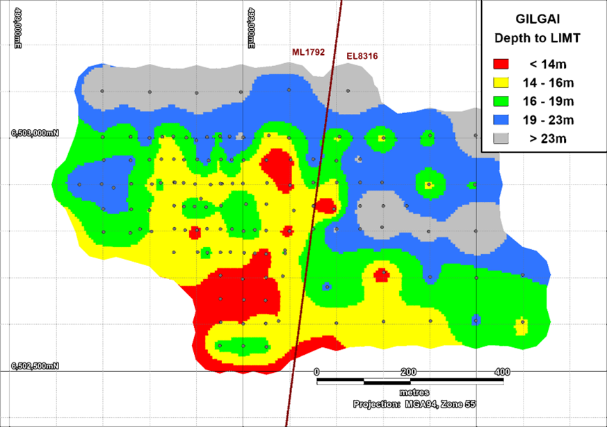 Overburden Thickness to Limonite Lithology