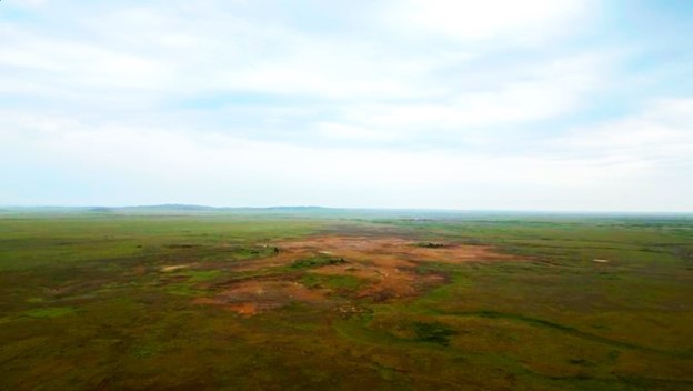Drone photo showing outcropping argillic alteration at Berezski Central target (Elemes Licence)