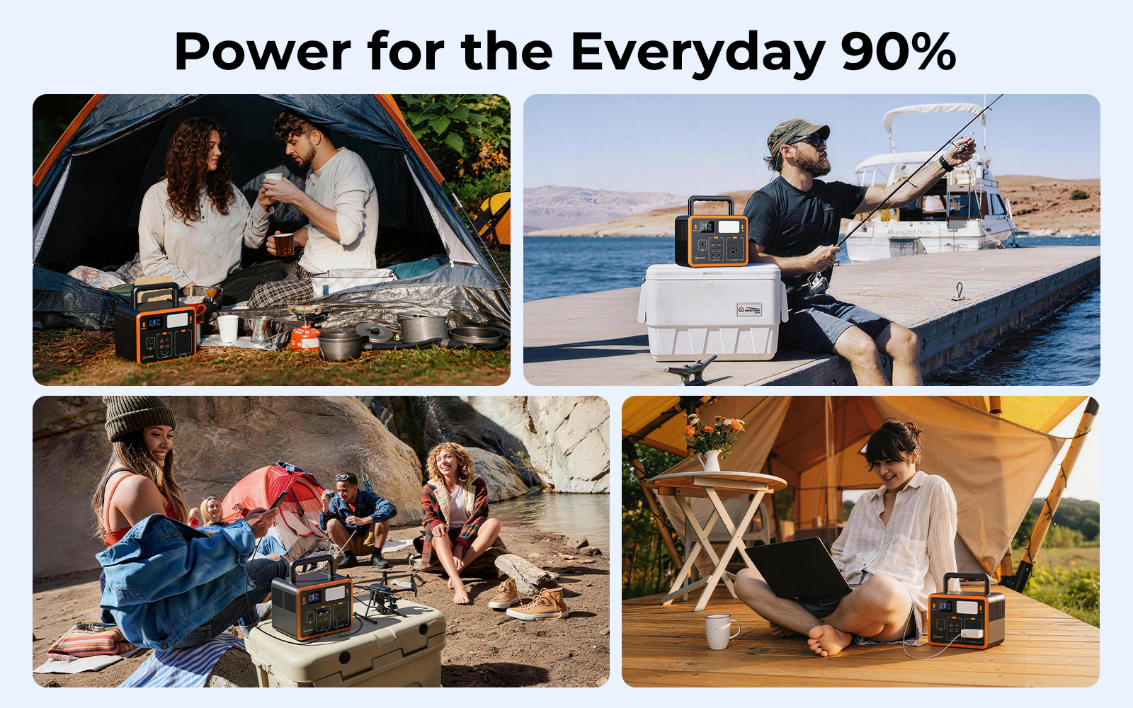 Portable power station used for camping, fishing, and remote work. Versatile outdoor power supply for charging devices