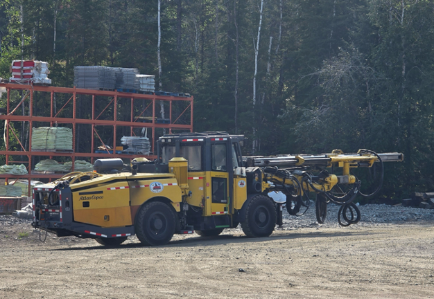 Figure 2: The Epiroc Jumbo drill brought on site for the Connection Drift project, heading to the portal. 
