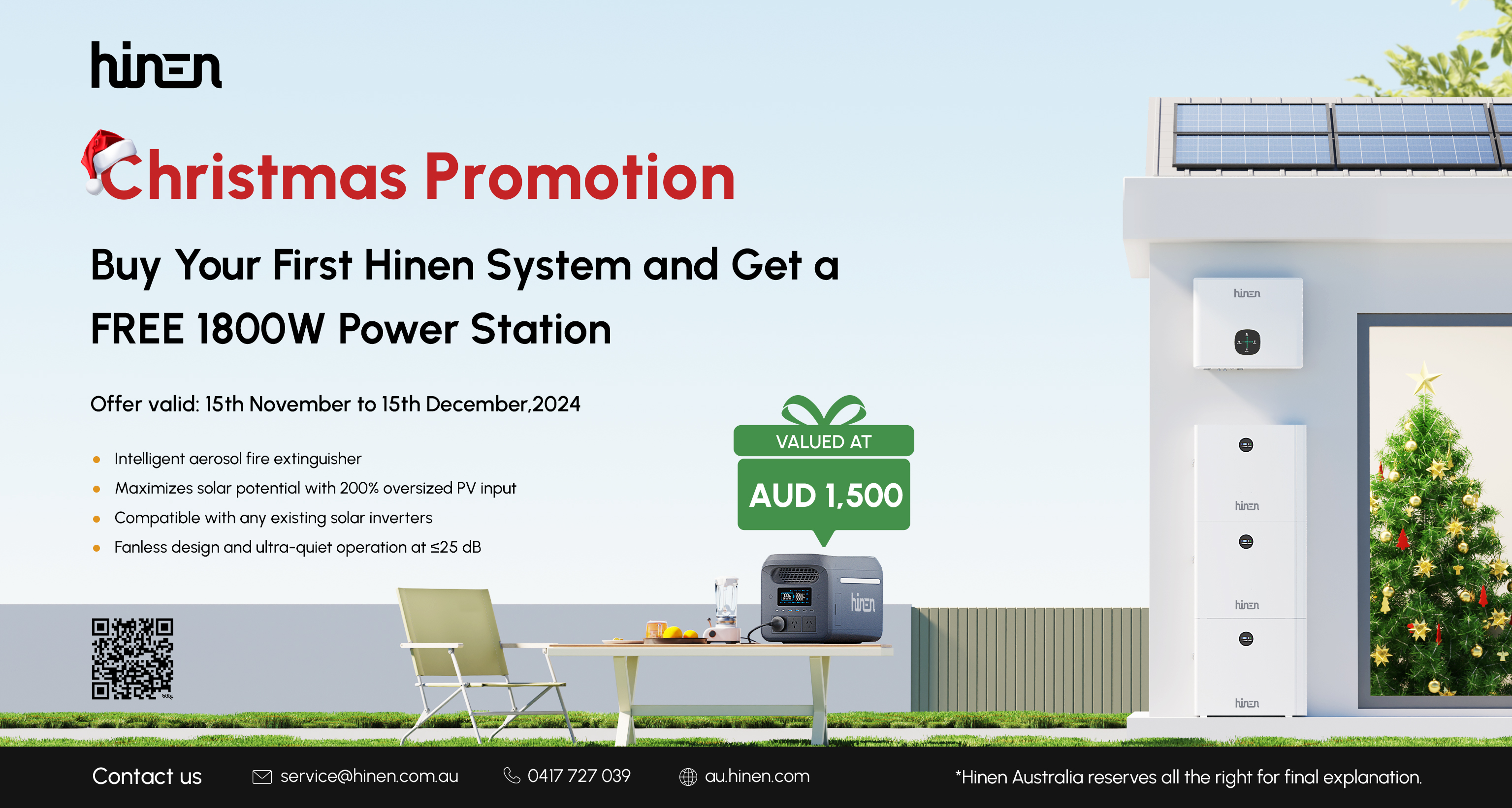 Hinen Australia&#39;s Grand Christmas Promotion Officially Launches, Buy Your First Hinen System and Get a FREE 1800W Power Station Valued at AUD 1,500