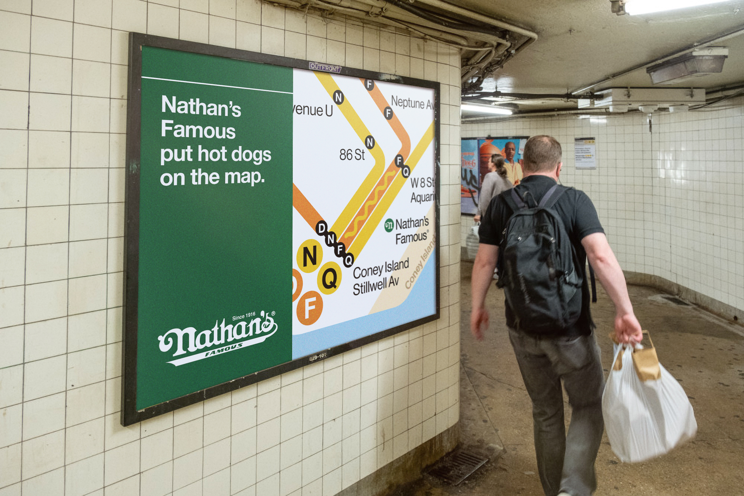 Nathan’s Famous partners with New York Metropolitan Transit Authority to unveil hot dog image where the N, F and Q subway lines – the trains that lead directly to Coney Island – come together.