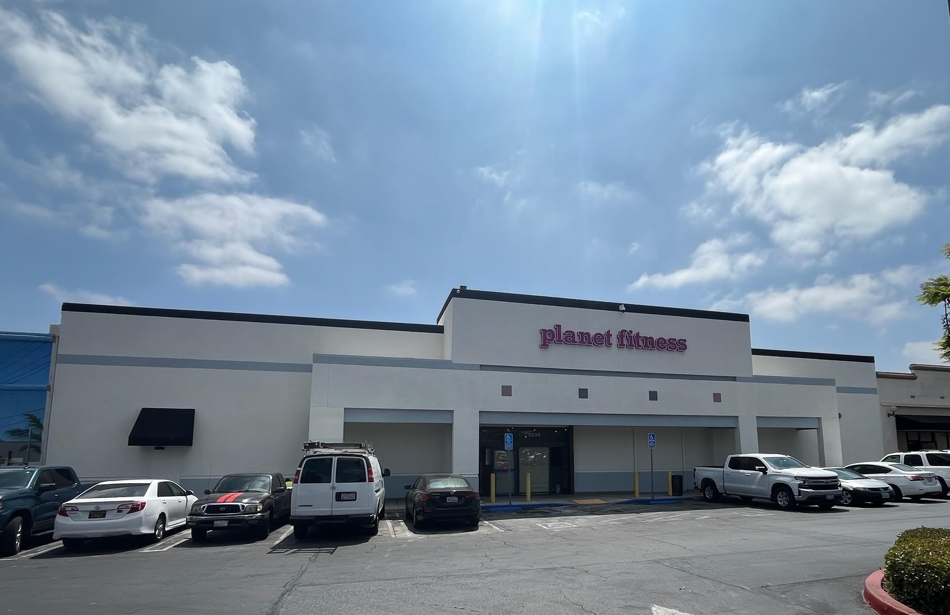 Exterior of a new Planet Fitness Location at Crenshaw and Slauson in the Hyde Park neighborhood of Los Angeles 
