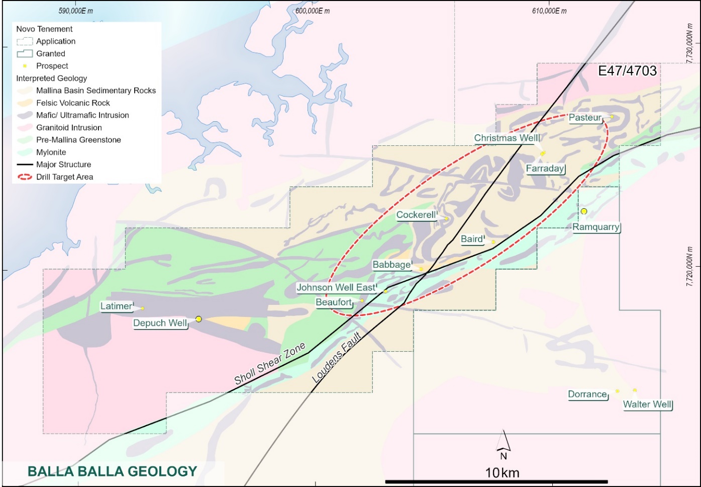 Balla Balla Project geology showing Sholl Shear Zone corridor and complex folded stratigraphy