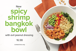 The Chopped Leaf's Spicy Shrimp Bangkok Bowl with Evil Peanut Dressing