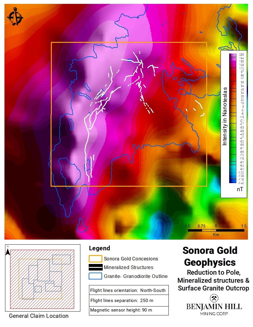 Figure 1: Residual Magnetic Field Map of the Sonora Gold Property