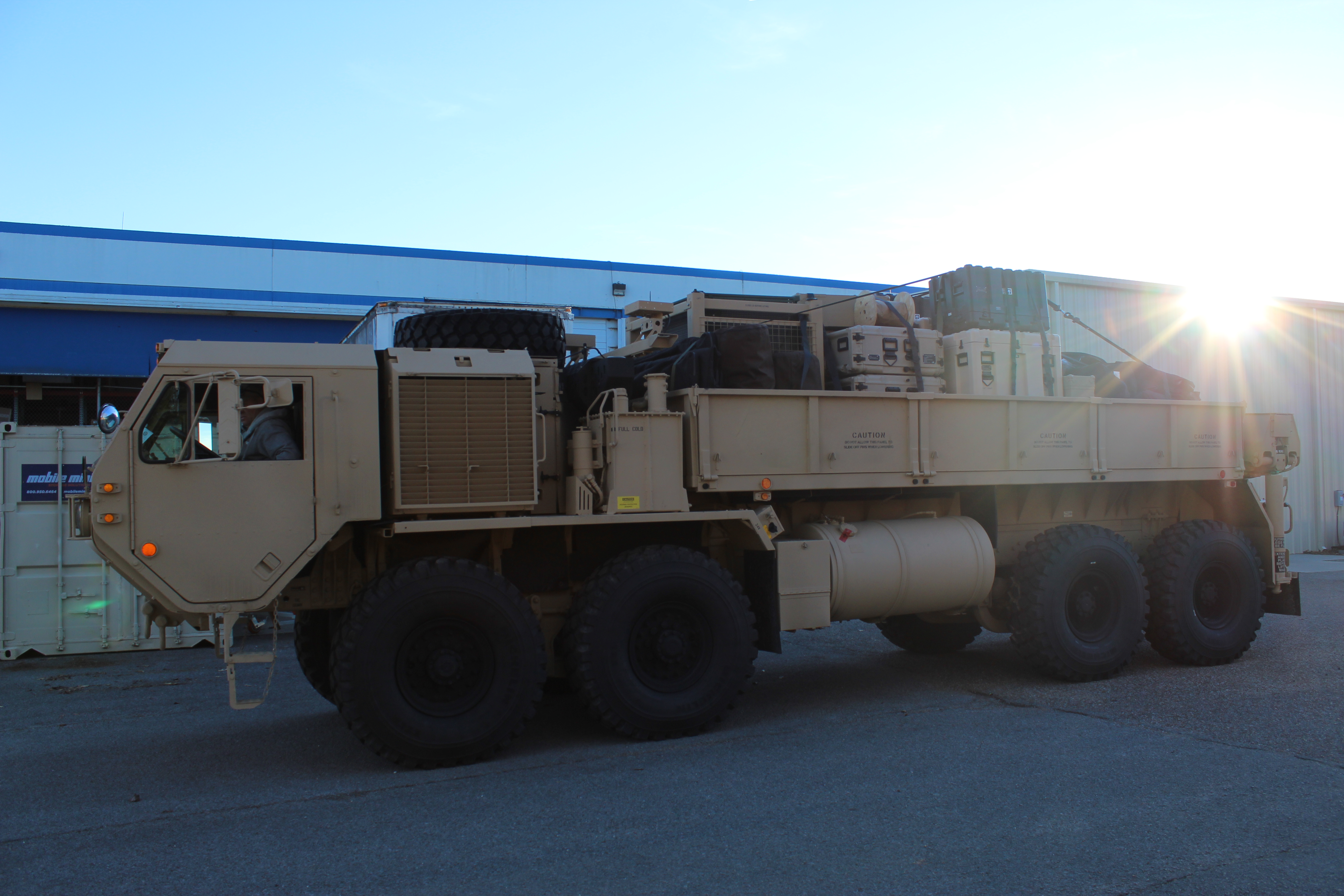 The Integrated Collaborative Environment (ICE) loaded onto a heavy expanded mobility tactical truck outside Northrop Grumman’s Huntsville Manufacturing Center in Alabama. (Photo Credit: Northrop Grumman)